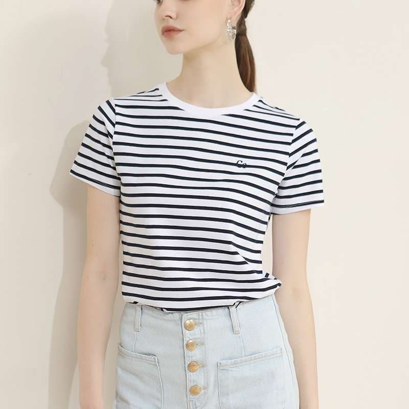 クラシックボーダーデザイン半袖Tシャツ ボーダー服