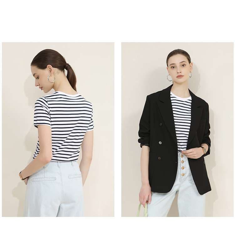クラシックボーダーデザイン半袖Tシャツ ボーダー服