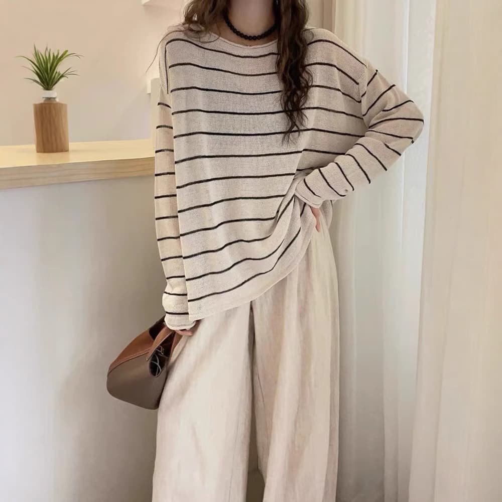 ボーダー服 優美ボーダー薄手長袖ニット