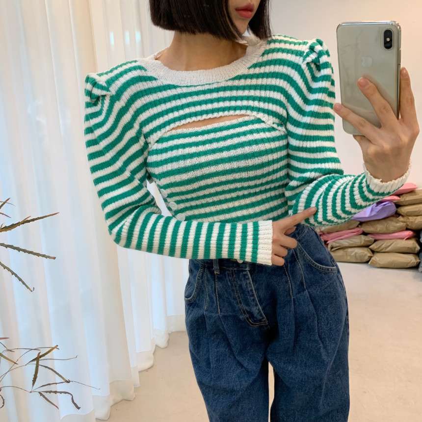 個性的切り替えデザインボーダーニット ボーダー服