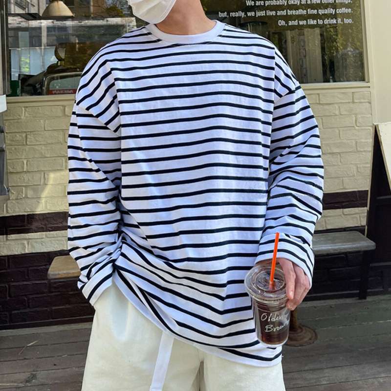 オーバーサイズボーダーロングTシャツ ボーダー服