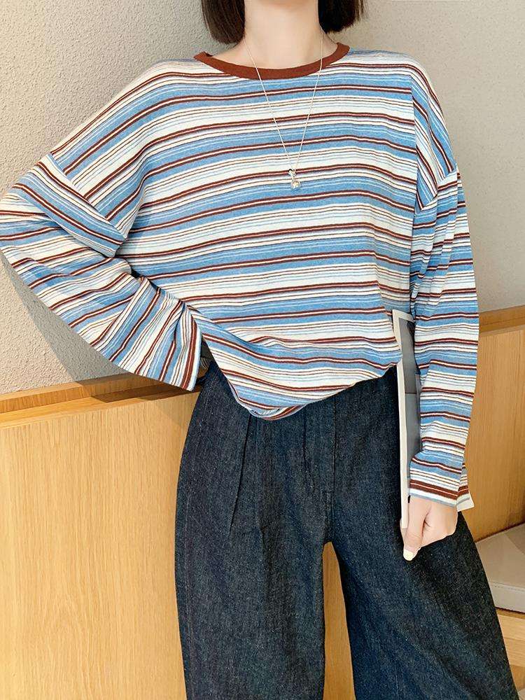 ゆったりシルエット ボーダーロンT ボーダー服