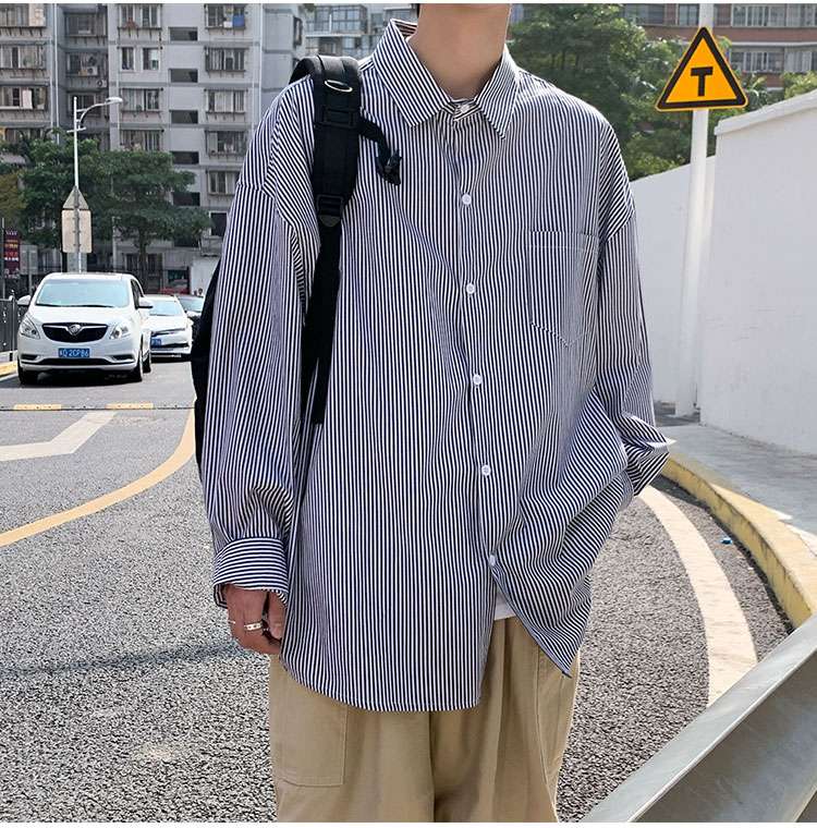 ゆったりストライプオーバーシャツ ボーダー服