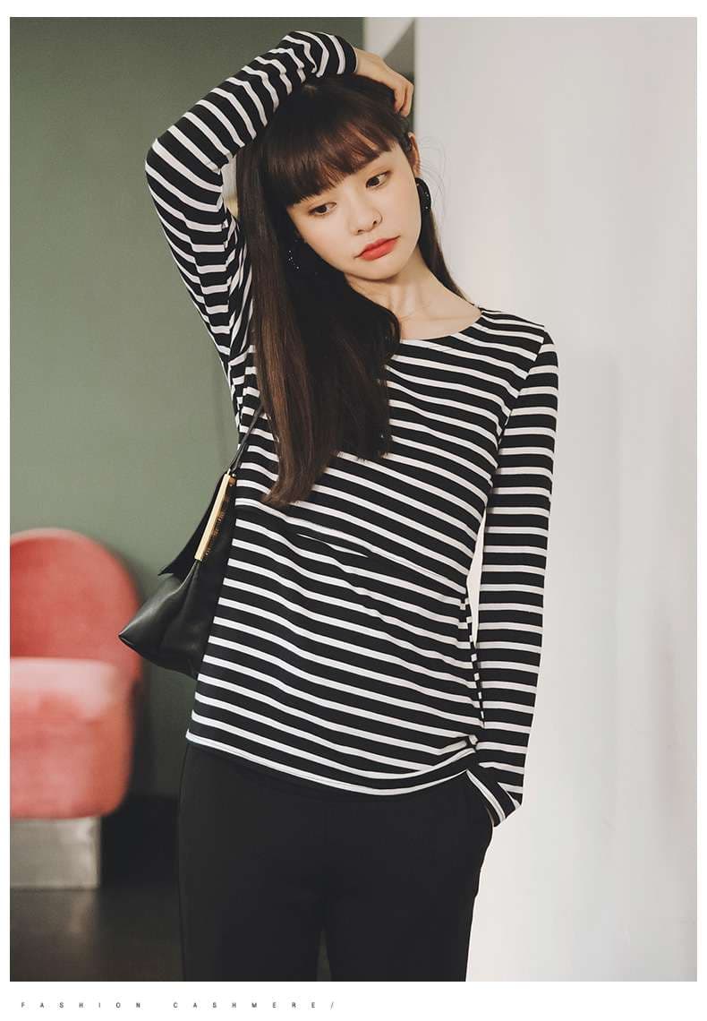 シンプル爽やか ゆるタイトボーダーTシャツ ボーダー服