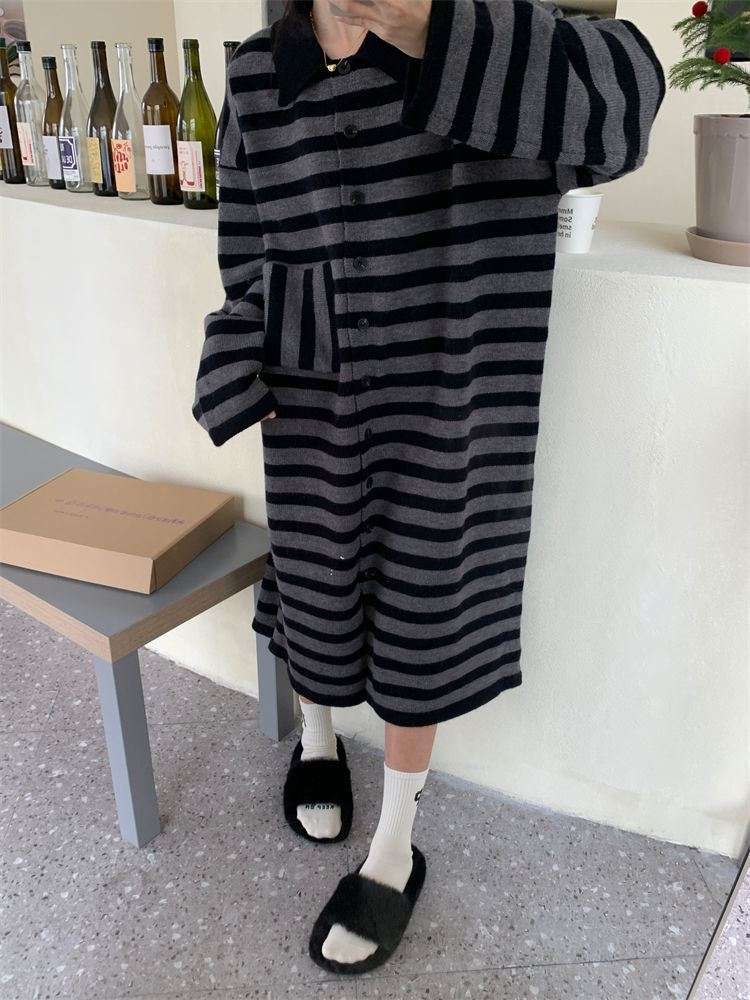 オーバーサイズストライプ柄ニットワンピース ボーダー服