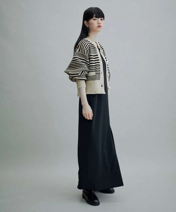 ストライプ柄ボリューム袖カーディガン ボーダー服