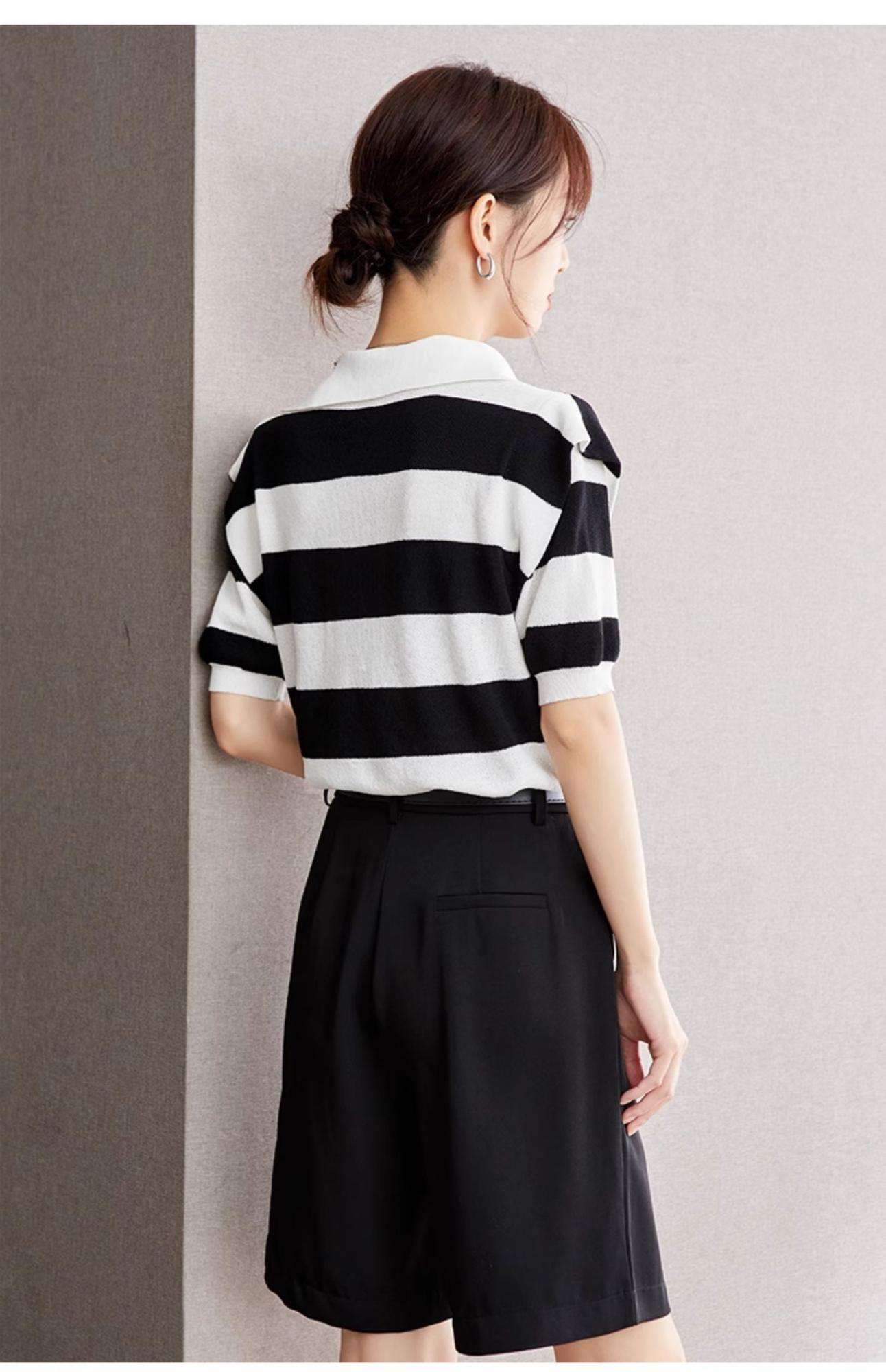 シンプル洗練ボーダーニットポロシャツ ボーダー服