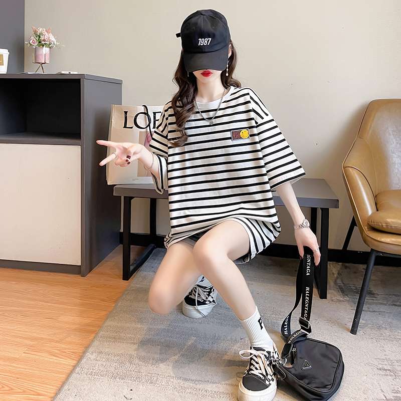 ゆったりカジュアル ボーダー半袖Tシャツ ボーダー服