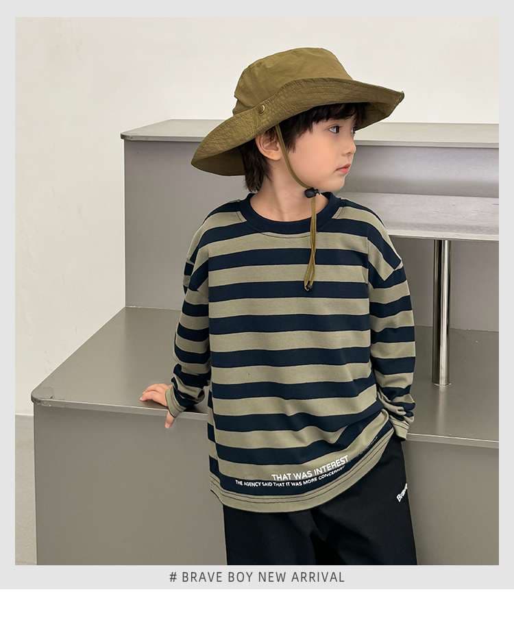 ゆったりボーダー柄長袖トップス ボーダー服