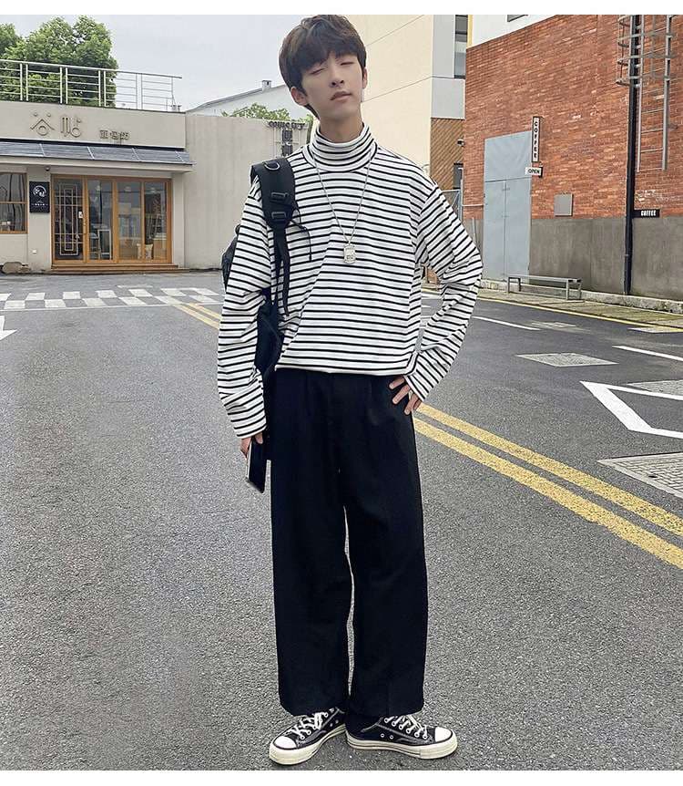 オーバーサイズストライプタートルネック ボーダー服