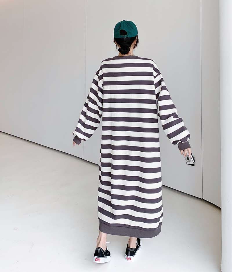 ゆったりボーダーマキシワンピース ボーダー服