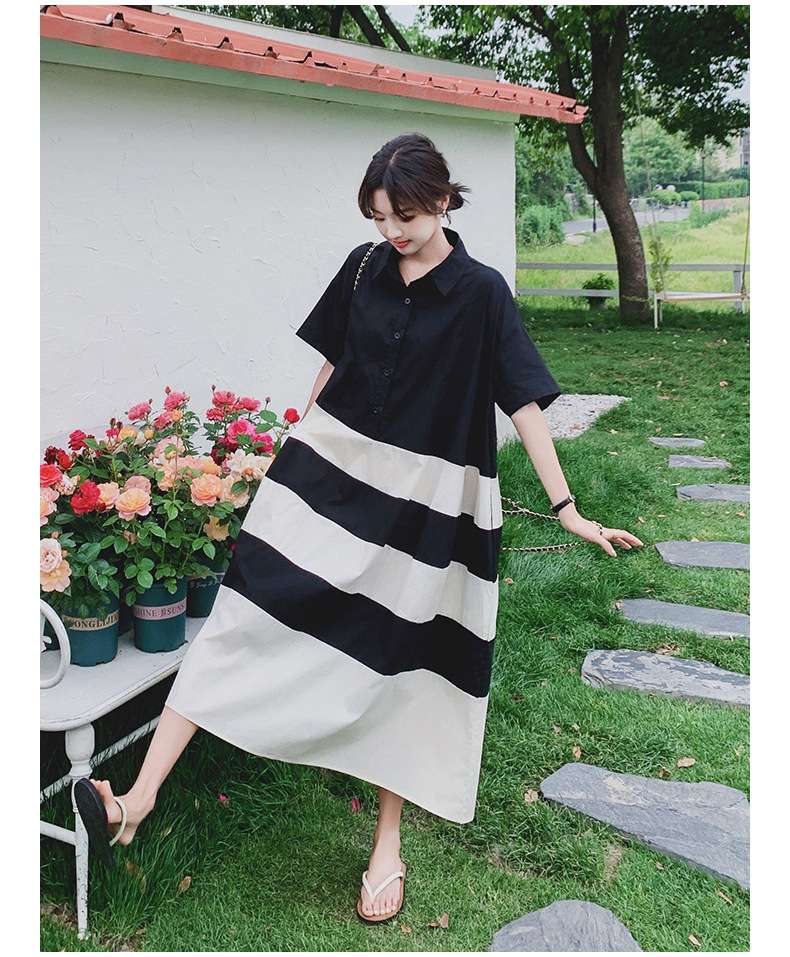 ふんわり袖のゆったりボーダーワンピース ボーダー服