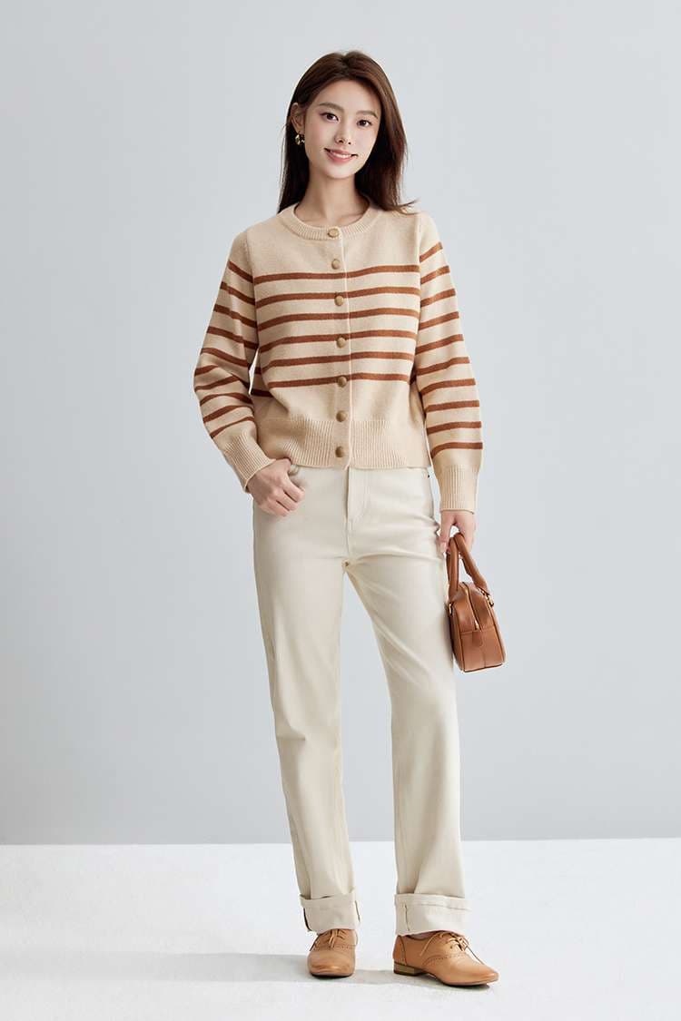 やわらかボーダー柄ニットカーディガン ボーダー服