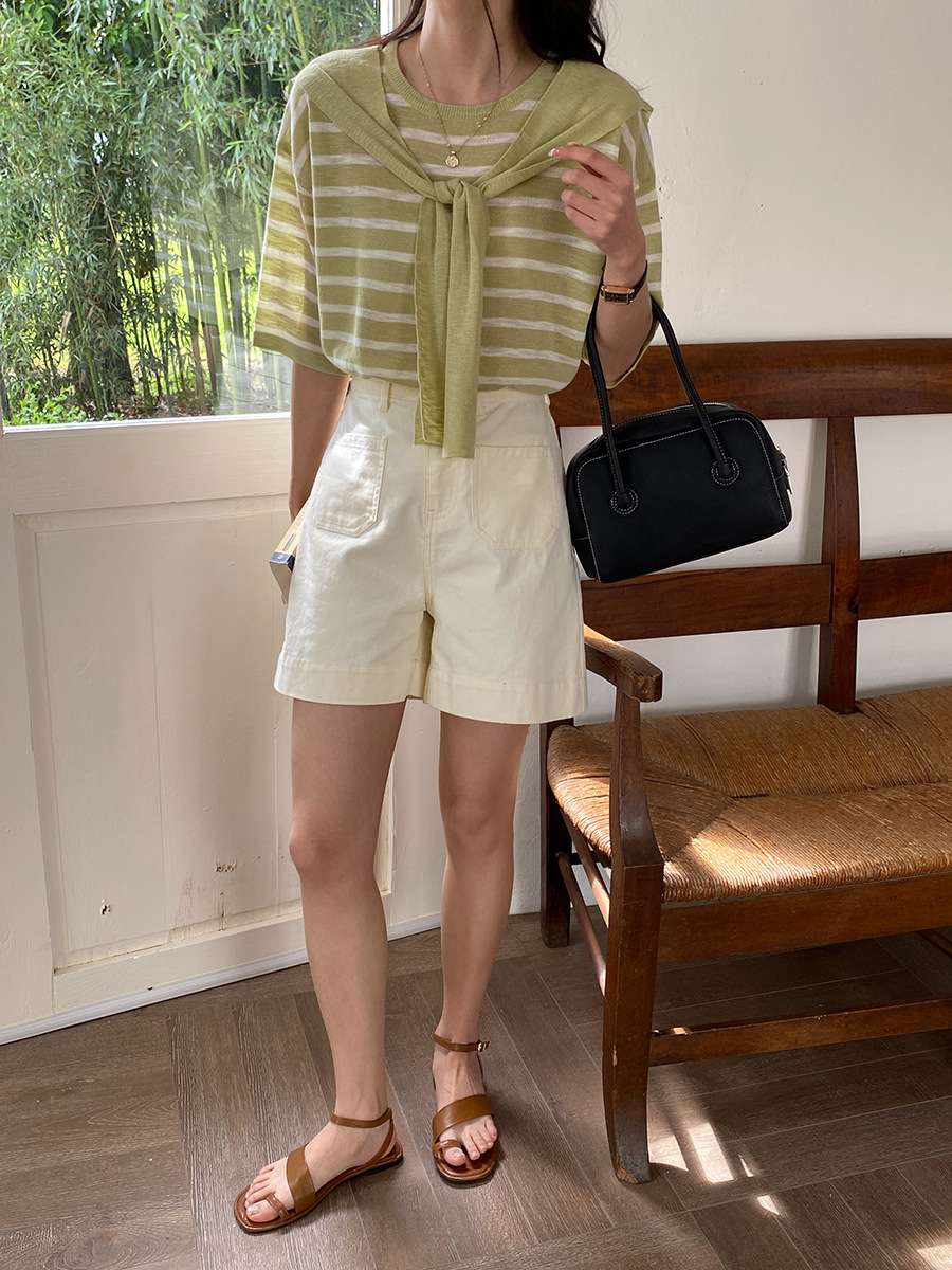 デザインリボン付きボーダーニット ボーダー服