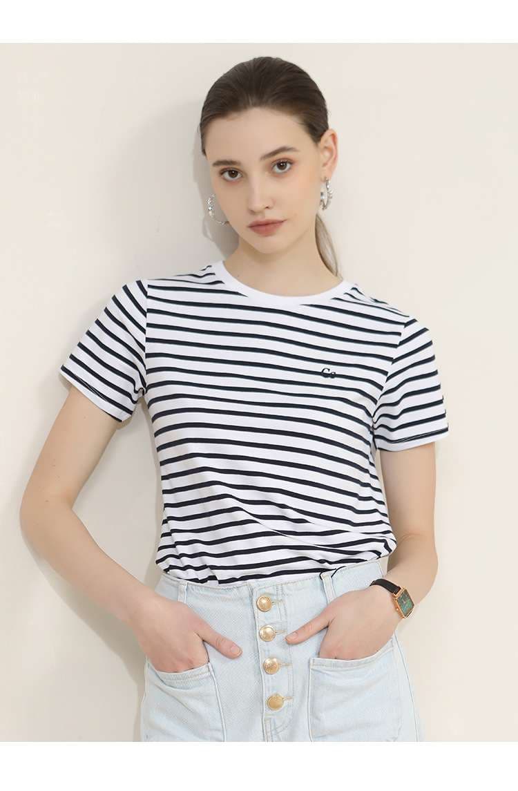 クラシックボーダーデザイン半袖Tシャツ ボーダー服