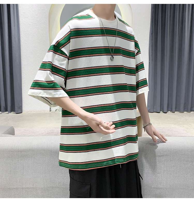 ゆったりボーダー柄オーバーサイズTシャツ ボーダー服