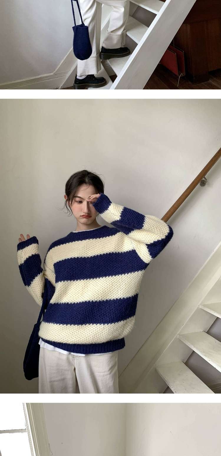 ボーダーニットの休日コーデ ボーダー服