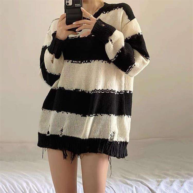 オフショルダーボーダーニットワンピース ボーダー服