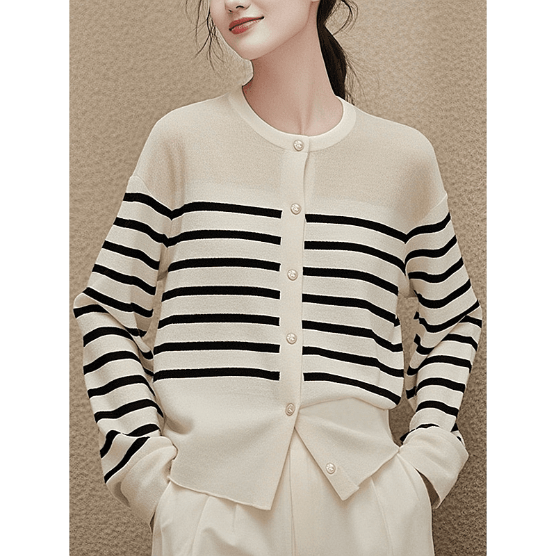 洗練ボーダー柄ニットカーディガン ボーダー服