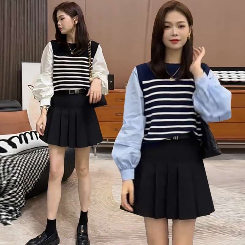 バルーン袖ボーダーニットベストシャツ ボーダー服