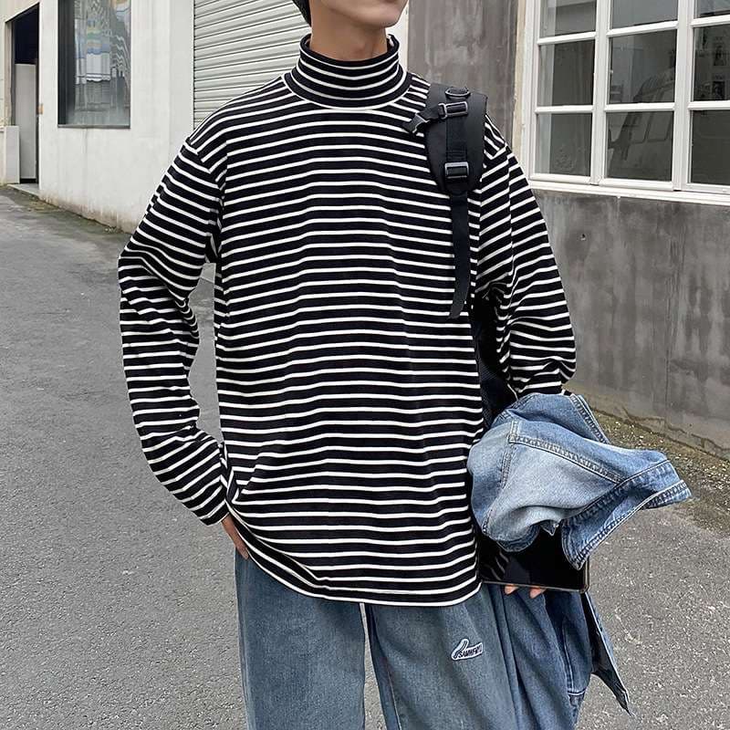 オーバーサイズストライプタートルネック ボーダー服