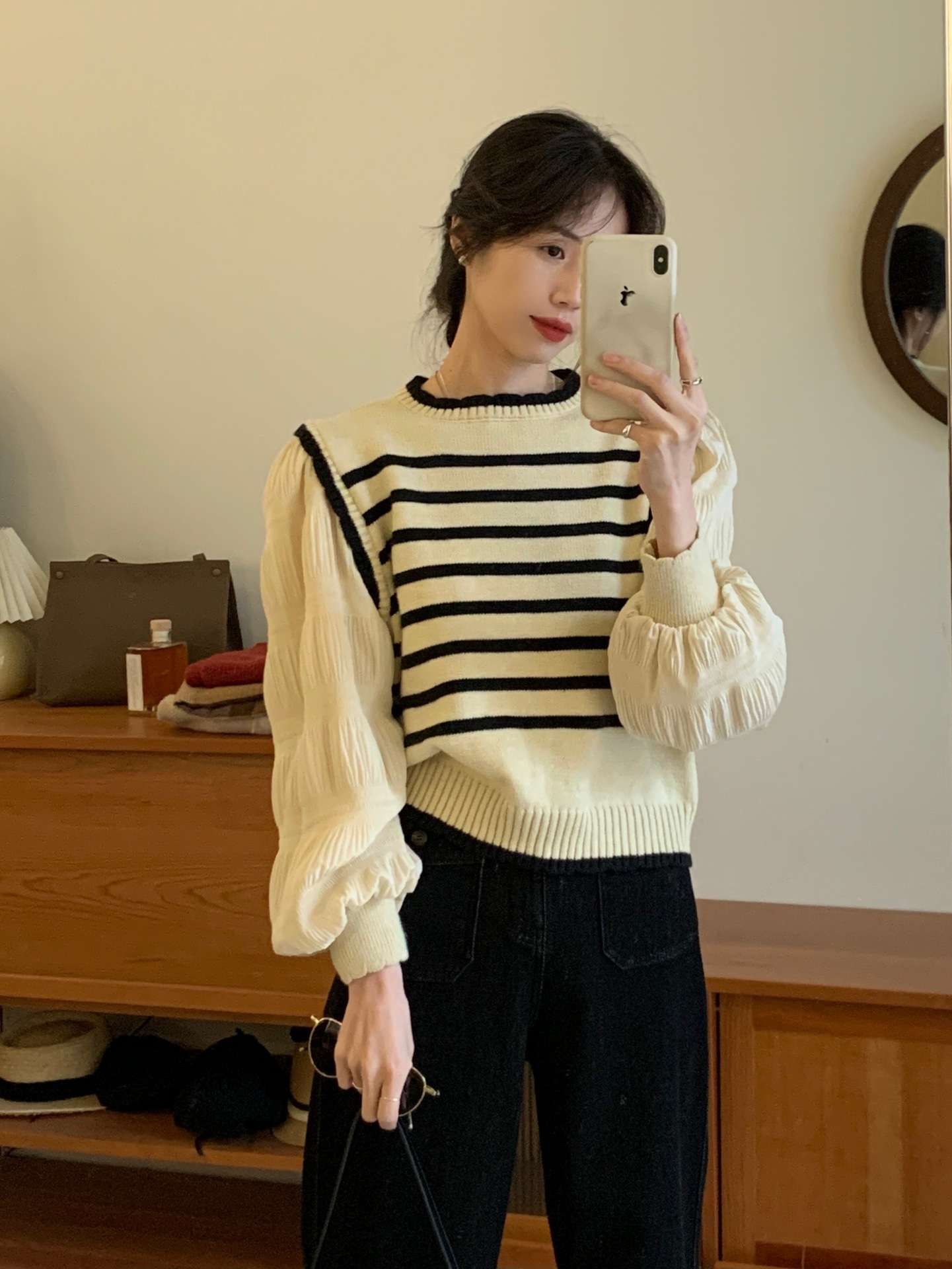 パフスリーブボーダーニット ボーダー服