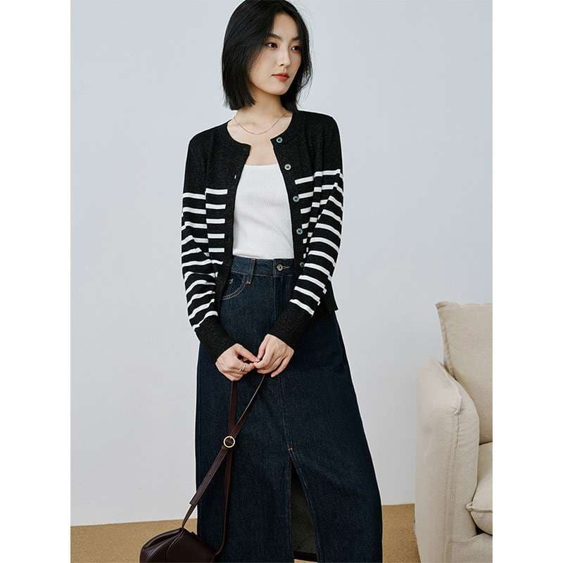 シンプルボーダー柄カーディガン ボーダー服