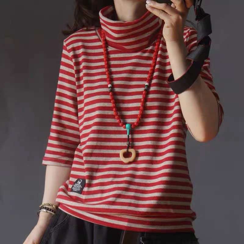 タートルネックボーダーカットソー ボーダー服