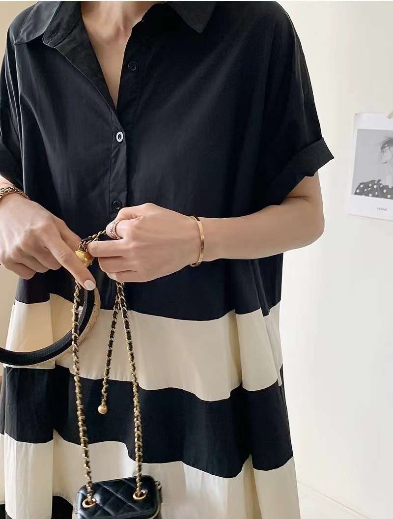 切り替えボーダーシャツワンピース ボーダー服