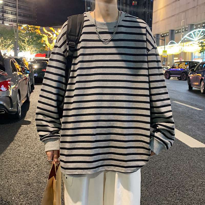 ゆったりオーバーサイズボーダーロングTシャツ ボーダー服