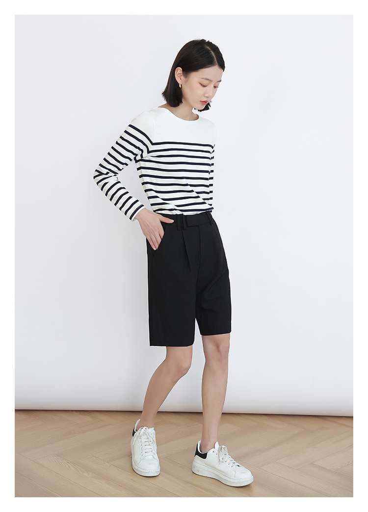 シンプルボーダーニット長袖プルオーバー ボーダー服