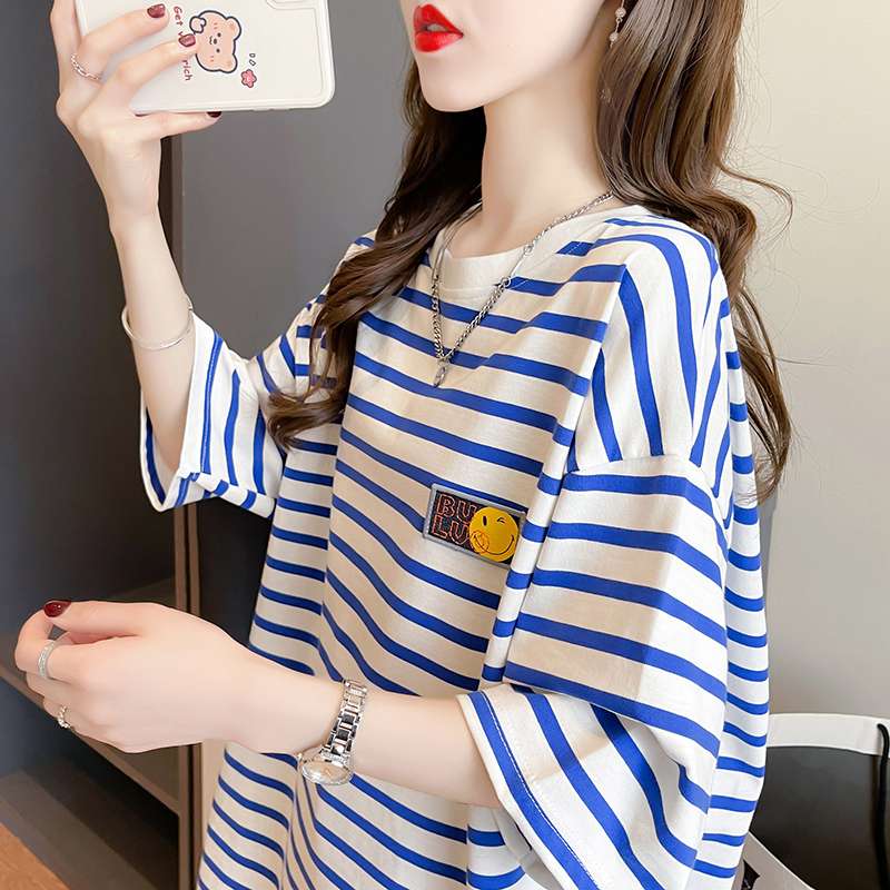 ゆったりカジュアル ボーダー半袖Tシャツ ボーダー服