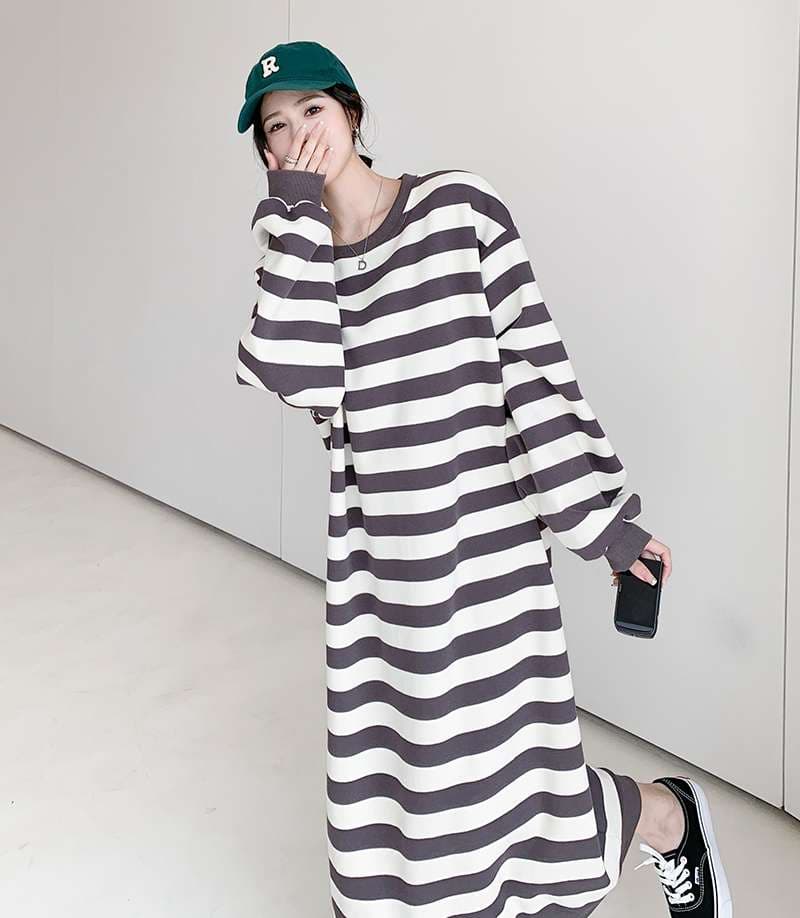 ゆったりボーダーマキシワンピース ボーダー服