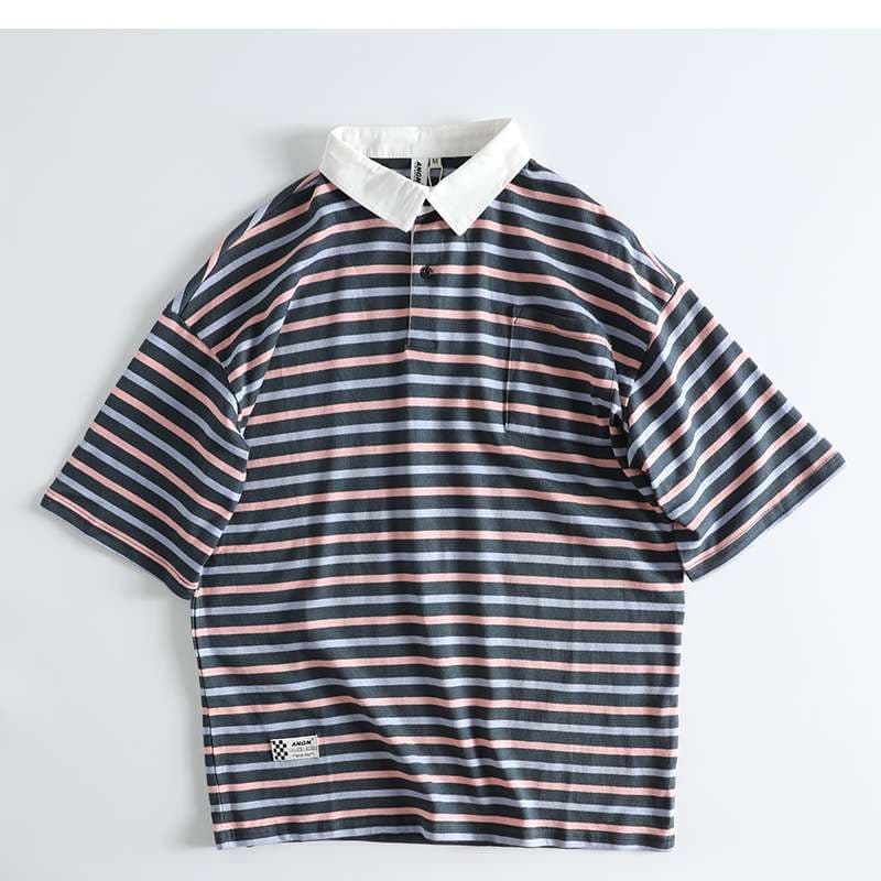 マルチボーダー柄コットンポロシャツ ボーダー服