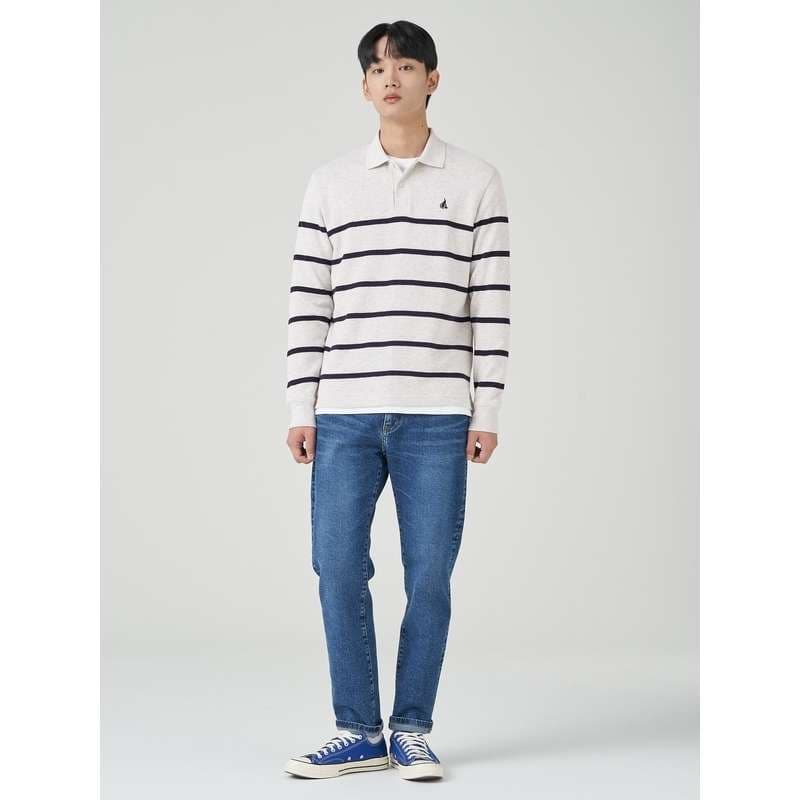ボーダー柄長袖ポロニット ボーダー服