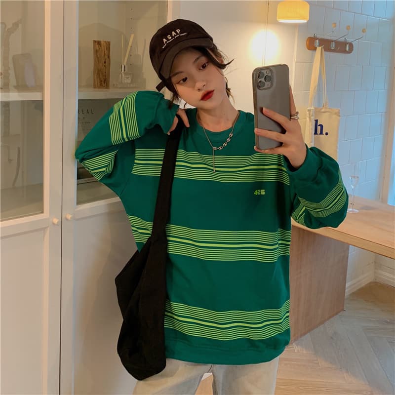 ボーダー服 カットソー レディース大きめボーダートレーナー ￥
