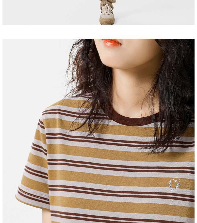 レトロ調ボーダーゆったりトップス ボーダー服