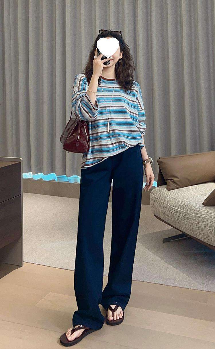 ゆったりシルエット ボーダーロンT ボーダー服