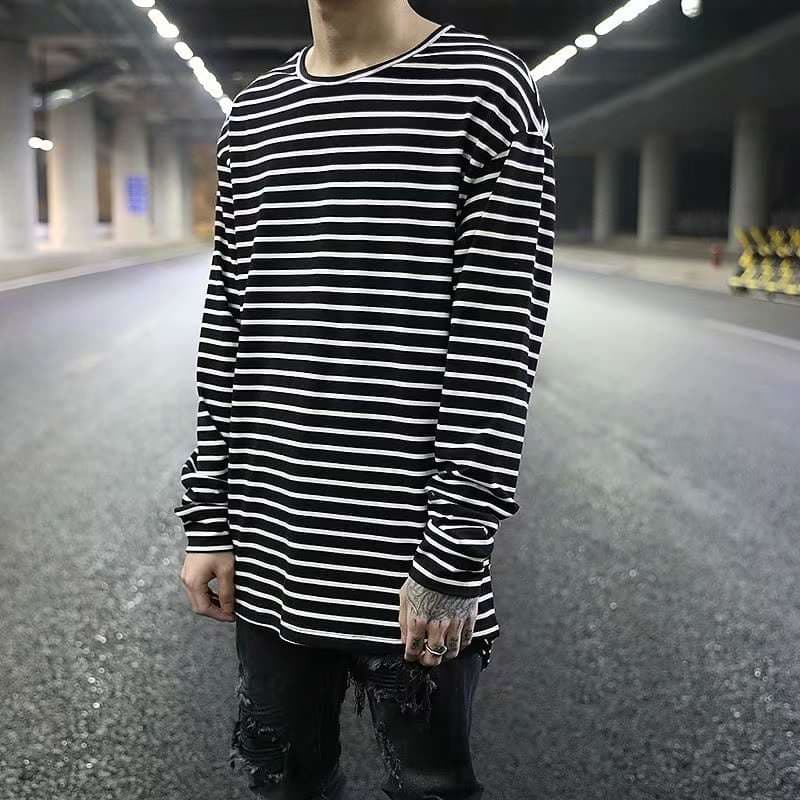 オーバーサイズ ストライプロングスリーブカットソー ボーダー服