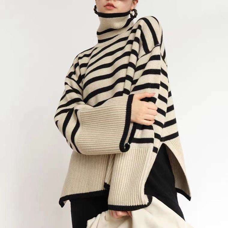 シンプルボーダータートルニット ボーダー服