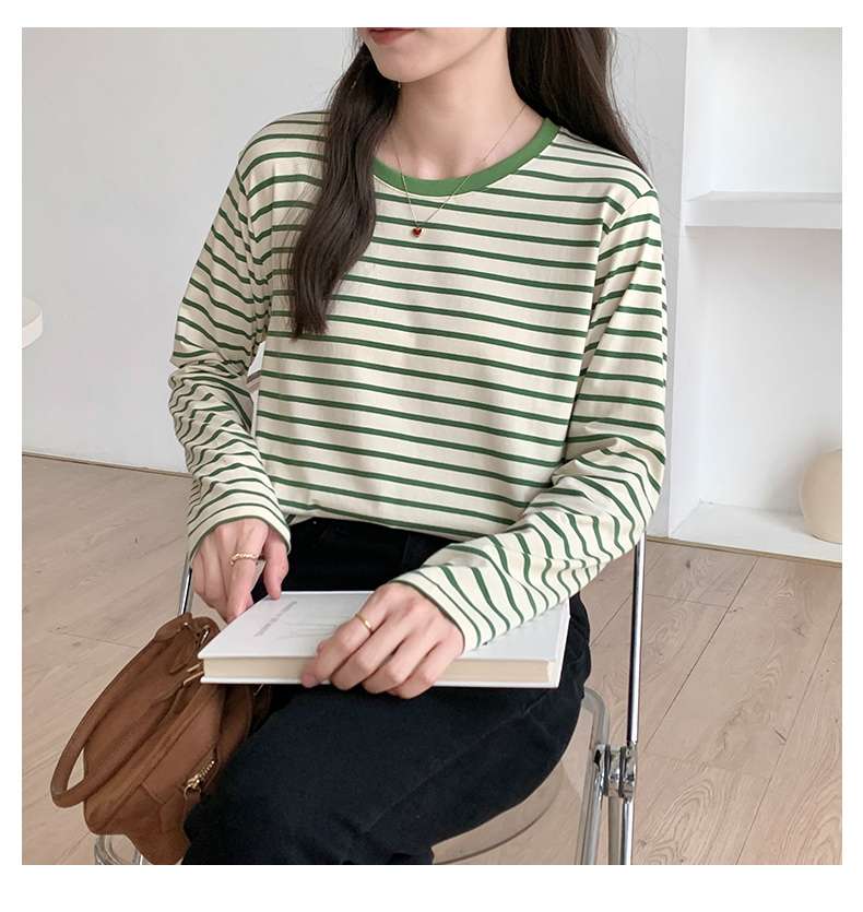 シンプルボーダーカットソー長袖Tシャツ ボーダー服