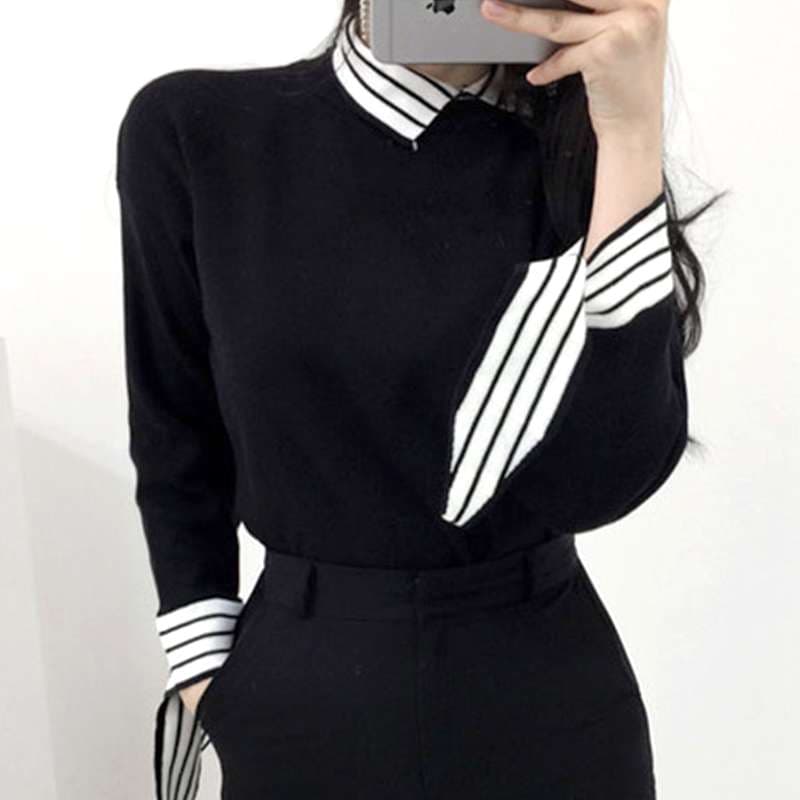 ストライプデザイン リボン袖シャツ ボーダー服