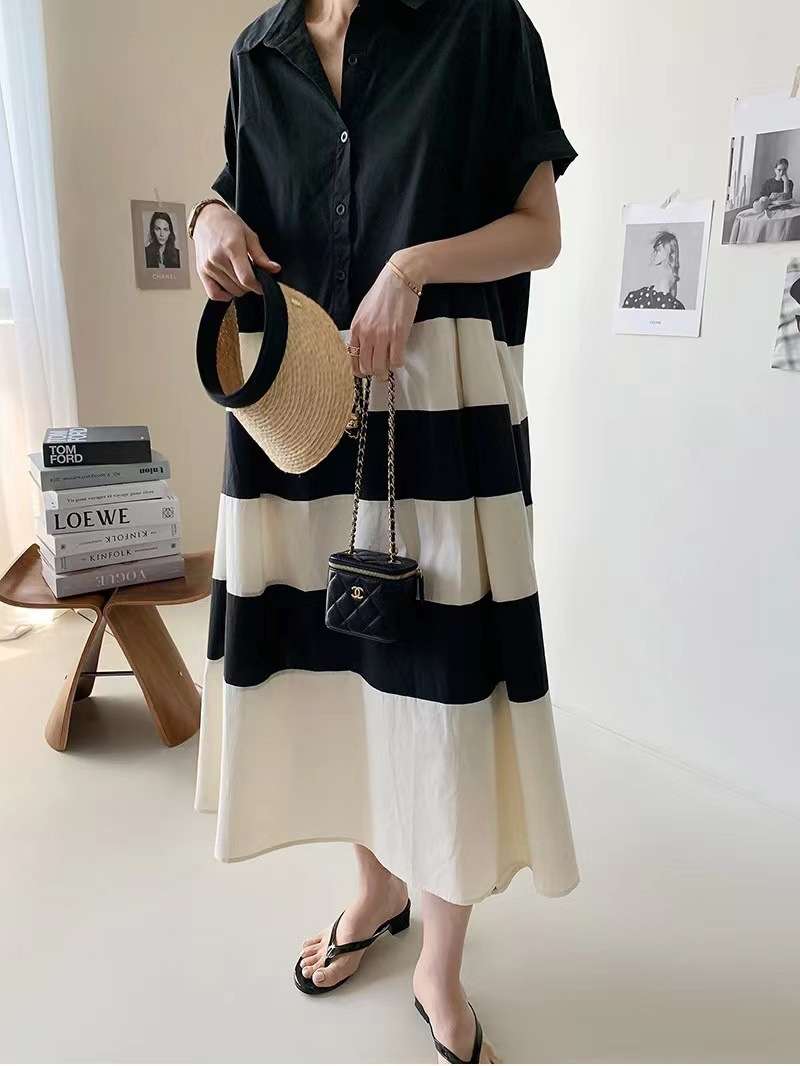 切り替えボーダーシャツワンピース ボーダー服