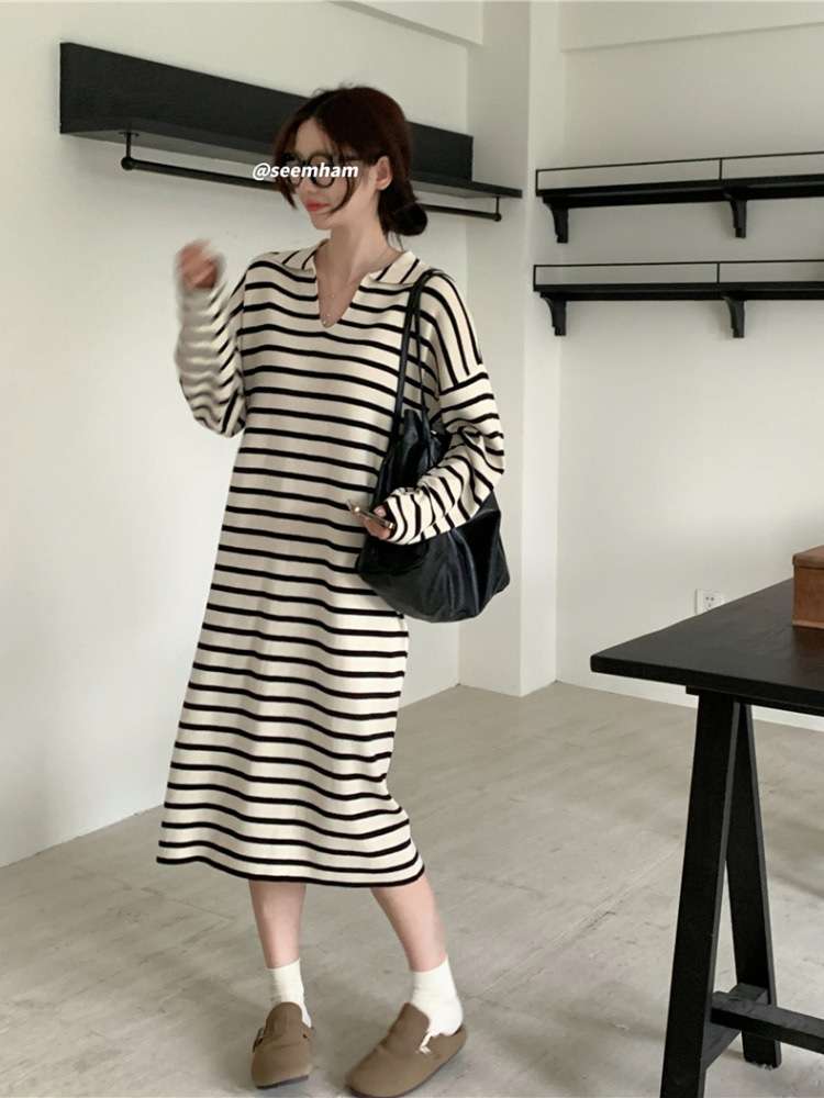 オーバーサイズVネックボーダーワンピース ボーダー服