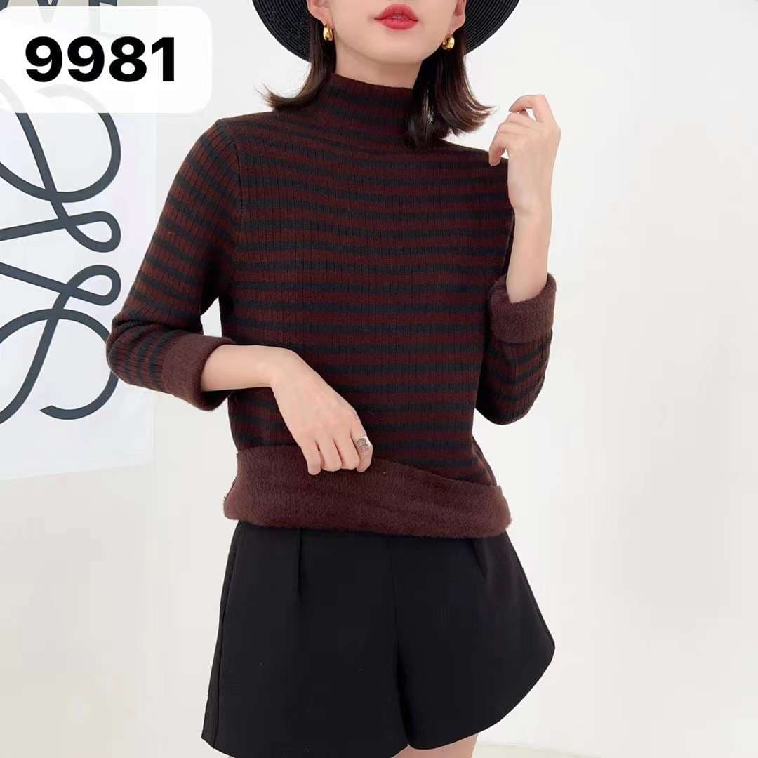 ボーダー柄ふわもこ裾タートルネックセーター ボーダー服