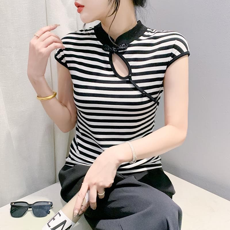 チャイナカラーボーダートップス ボーダー服