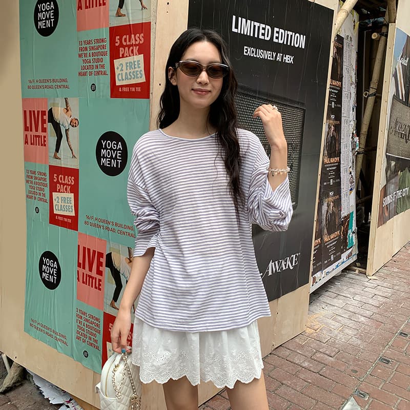 ボーダー服 背中開きボーダー長袖