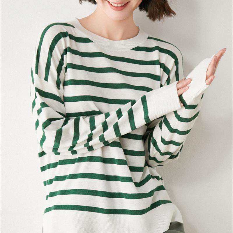 ゆったりボーダーニットプルオーバー ボーダー服