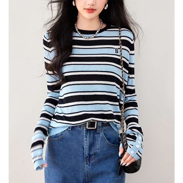 ボーダー柄オーバーサイズニットトップス ボーダー服
