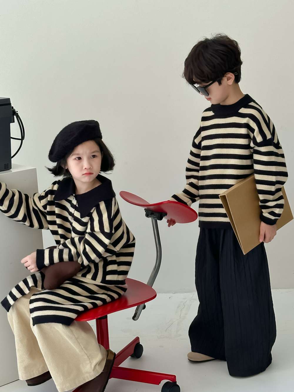モダンストライプのニットウェアセット ボーダー服